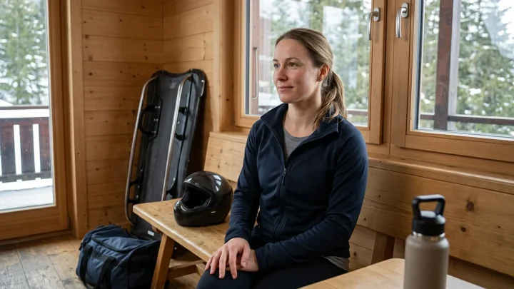 Jacqueline Pfeifer im Rennanzug an der Skeleton-Bobbahn