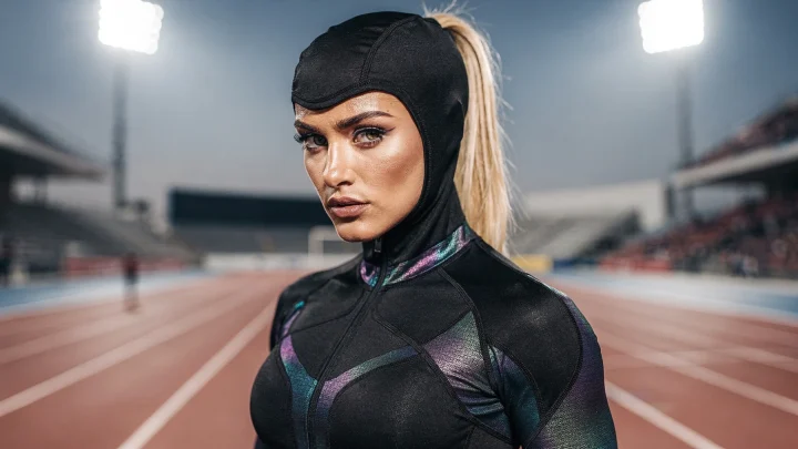 Keely Hodgkinson im futuristischen schwarzen Rennanzug bei einem 800-Meter-Lauf