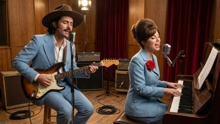 Lady Gaga und Bruno Mars in einer Vintage-Studioaufnahme zu Die With A Smile