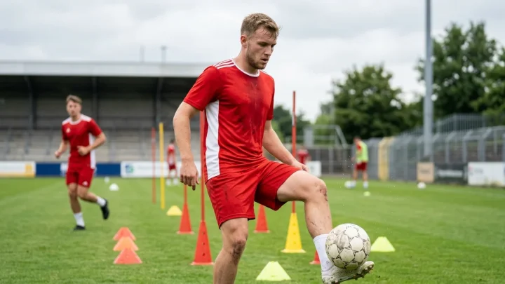Spielszene im deutschen Profifußball mit Fokus auf die Mittelfeld-Dynamik bei Energie Cottbus