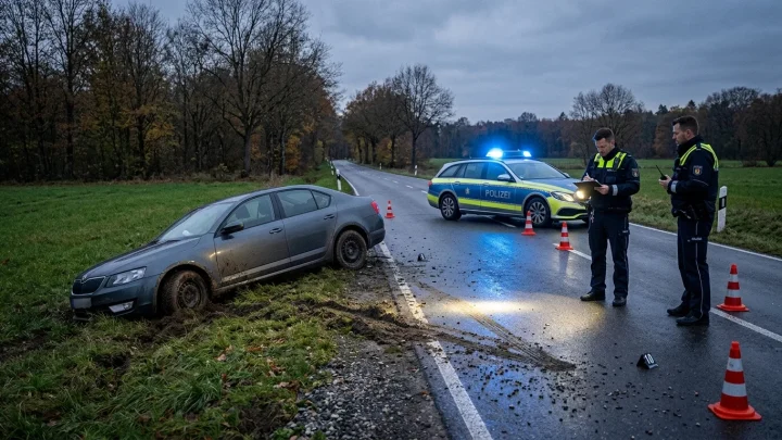 Polizeiauto im Einsatz bei einer Verfolgungsjagd auf der Autobahn