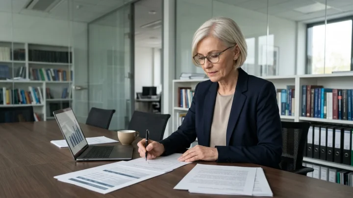 Die deutsche Ökonomin und Wirtschaftsweise Monika Schnitzer bei einer wirtschaftspolitischen Analyse