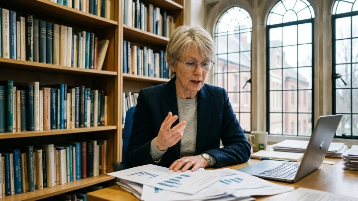 Ökonomin und Wirtschaftsweise Monika Schnitzer bei einer Analyse zur Wirtschaftspolitik