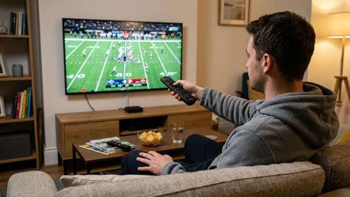 Fernbedienung und Fernseher mit Scott Hanson von der NFL Redzone
