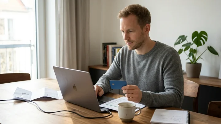 Bankkarte und Smartphone für Online-Banking auf einem Tisch