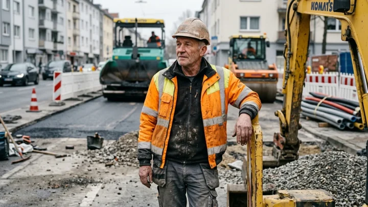 Bauarbeiter bei Straßenarbeiten in Berlin