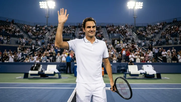 Roger Federer auf dem Tennisplatz bei einem Schaukampf