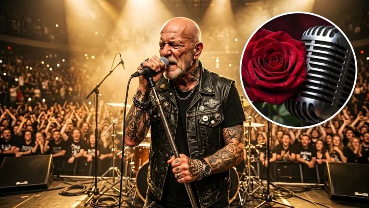 Sänger Angry Anderson auf der Bühne mit Rose Tattoo