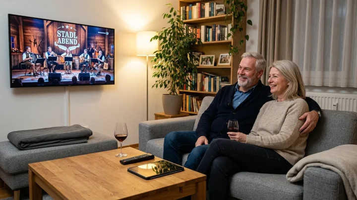 Schlager-Spaß mit Andy Borg auf einem Fernsehbildschirm über die Mediathek-App