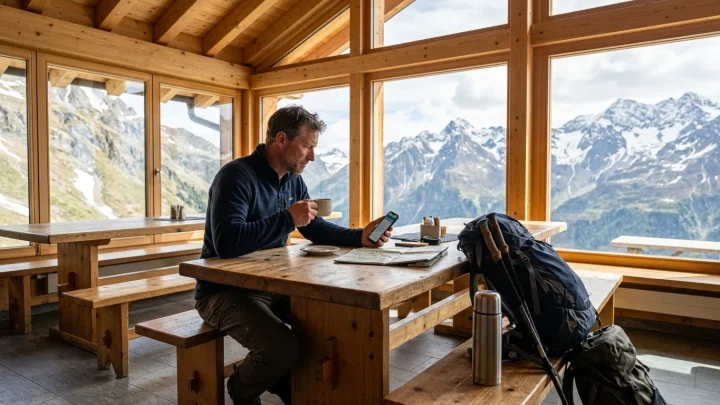 Eine Berghütte des Schweizer Alpen-Clubs vor spektakulärer Kulisse in den Schweizer Alpen