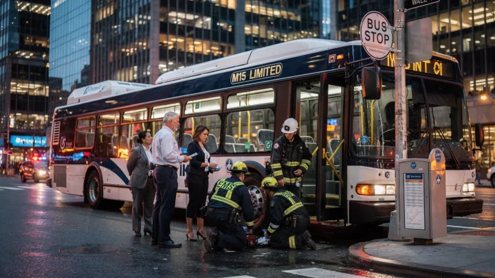 Innenraum eines Linienbusses der Berliner Verkehrsbetriebe mit Haltestangen und Sitzen