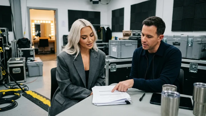 Shirin David auf einem roten Drehstuhl in einem Fernsehstudio