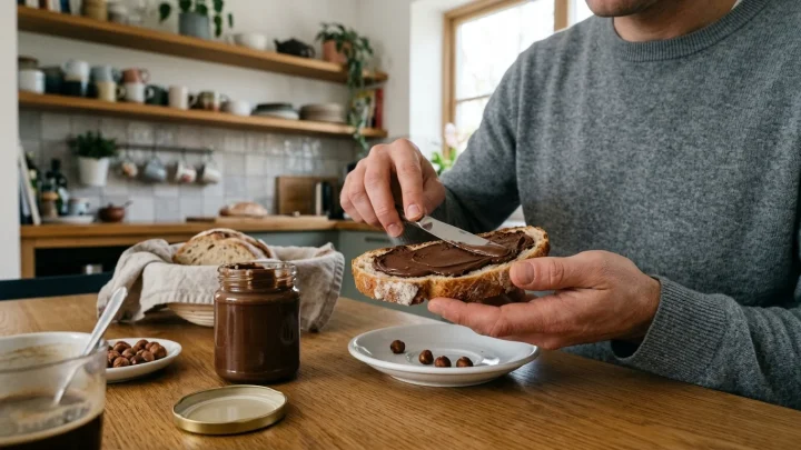 Nuss-Nougat-Creme auf einem Buttermesser