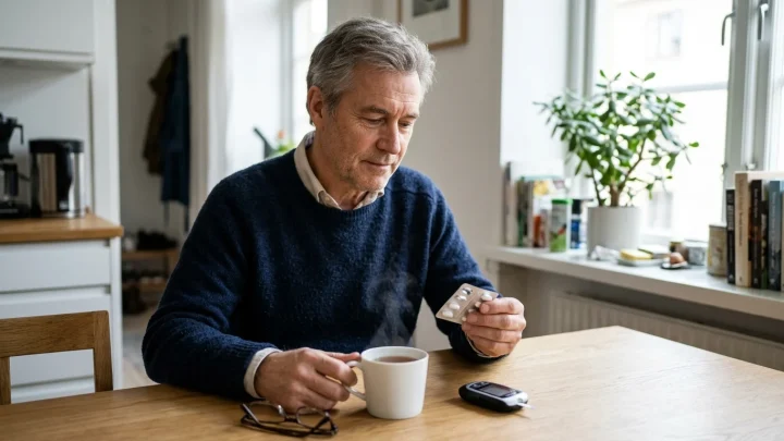 Arztpraxis mit Diabetes-Medikamenten und Blutzuckermessgerät