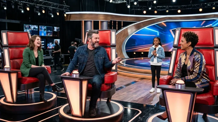 Die roten Drehstühle im Studio von The Voice Kids