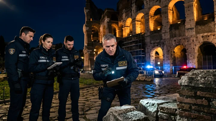Das antike Kolosseum in Rom bei Nacht