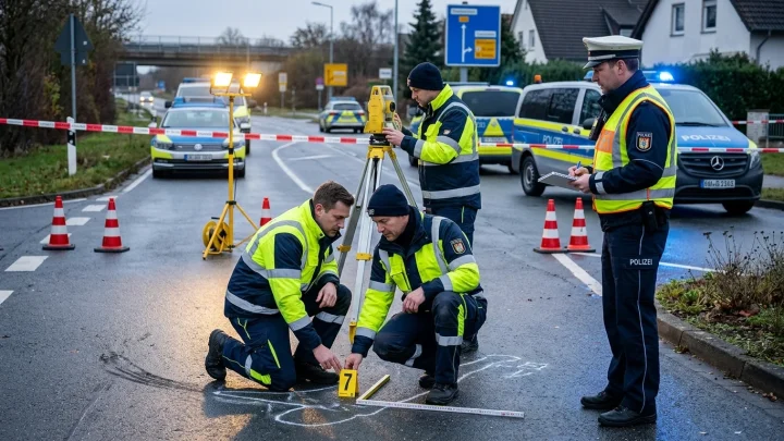 Einsatzkräfte und Rettungsfahrzeuge an einer abgesperrten Unfallstelle