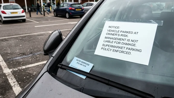 Auto des Zettelschreibers mit Zettel im Fenster