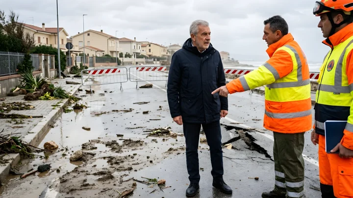 Regionalpräsident Vito Bardi bei der Schadensbegutachtung in Policoro