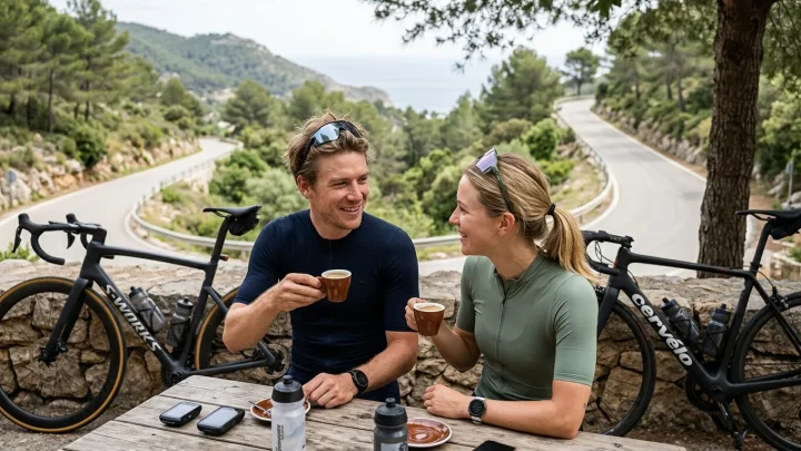 Urška Žigart und Tadej Pogačar im Gespräch am Rande eines Radrennens
