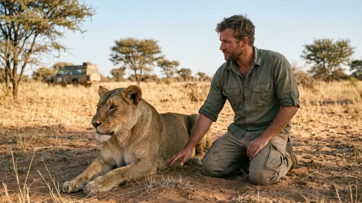 Valentin Grüner in der Savanne von Botswana bei der Arbeit im Naturschutz