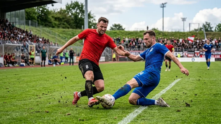 Symbolbild Fußballrasen und Spielbälle vor einem Drittliga-Stadion
