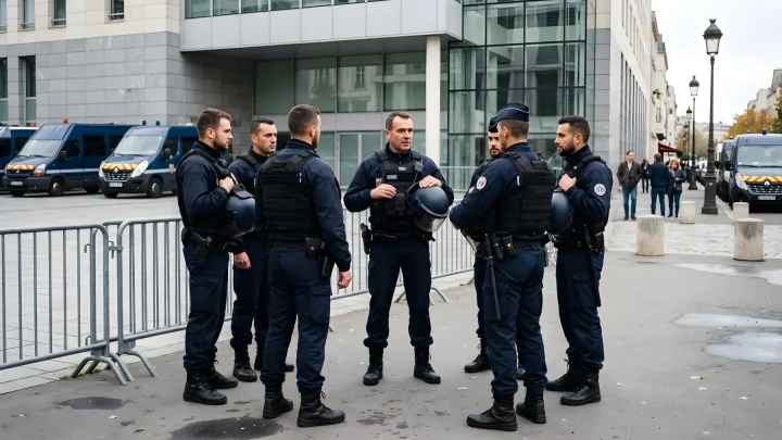Polizeibeamte bei einem Einsatz vor einem Parlamentsgebäude