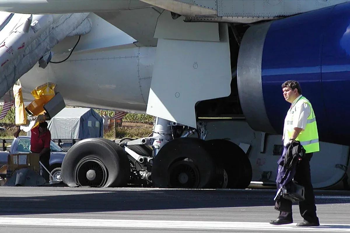 Das zerstörte Fahrwerk des Airbus nach der Landung auf den Azoren