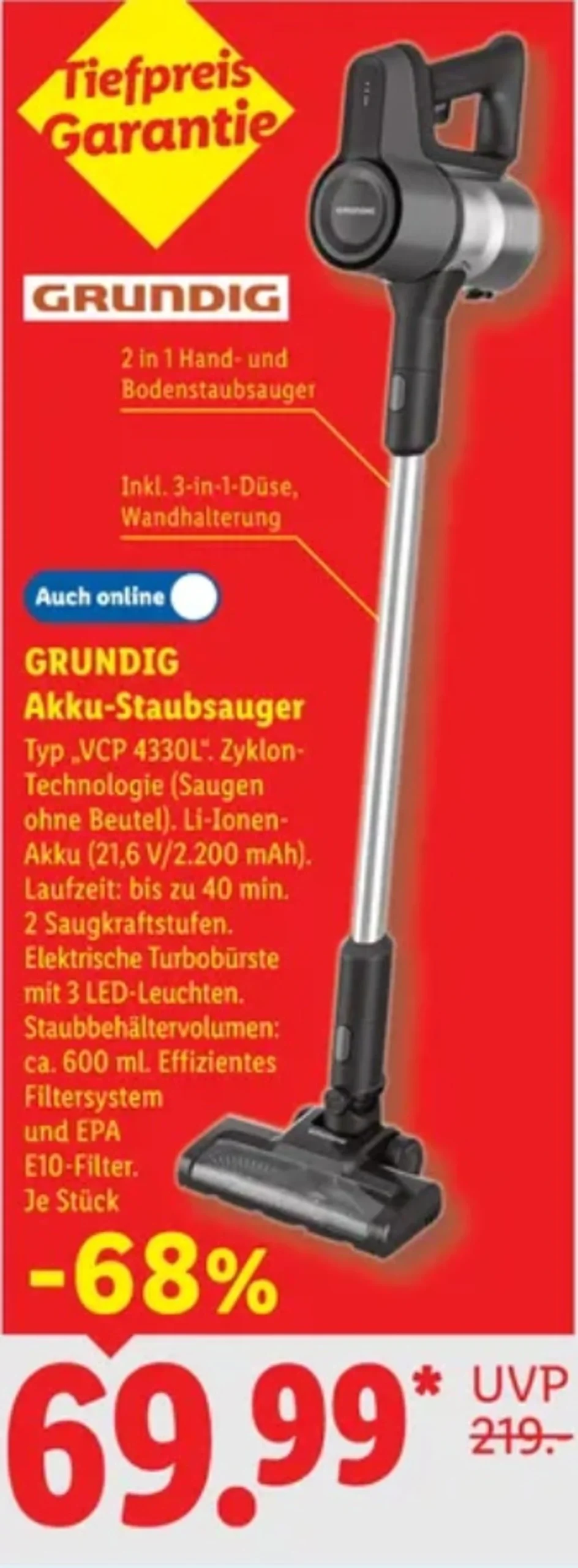 Der Grundig-Staubsauger im Lidl-Prospekt.