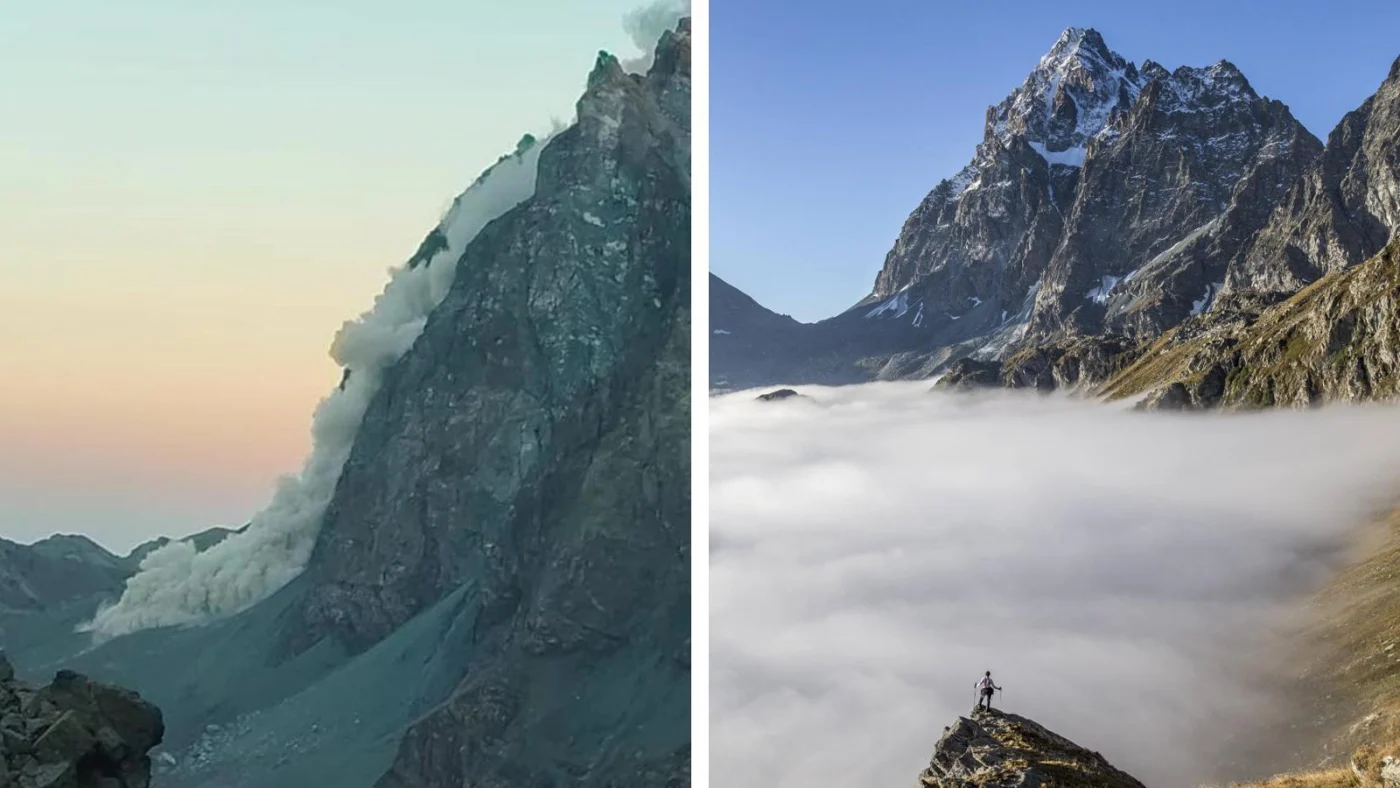 Die gigantische Staubwolke ging an der nordöstlichen Wand des Monviso nieder.