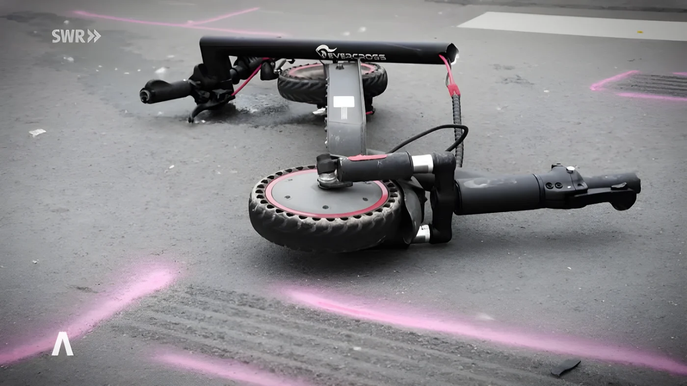 Ein E-Scooter liegt nach einem Sturz auf der Straße. (Symbolbild)