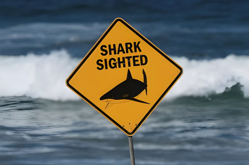 Ein Schild ist am Ort eines tödlichen Haiangriffs in Australien zu sehen