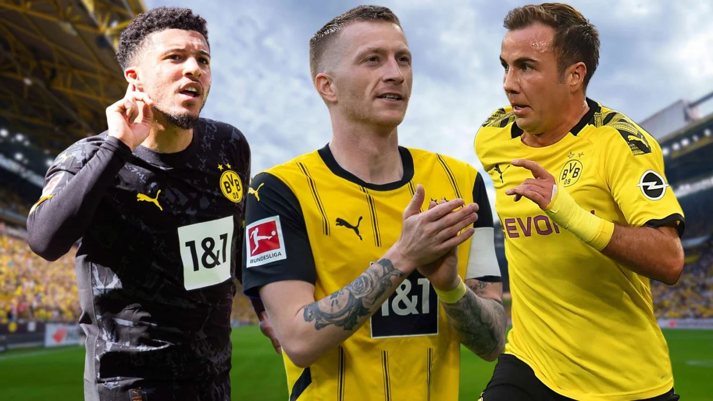 Jadon Sancho, Marco Reus und Mario Götze vor dem Signal Iduna Park
