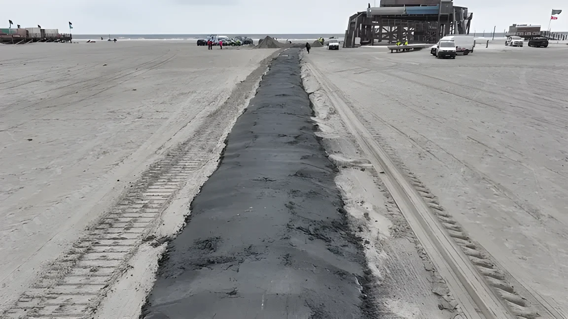 Kabelverlegung am Strand von St. Peter Ording.