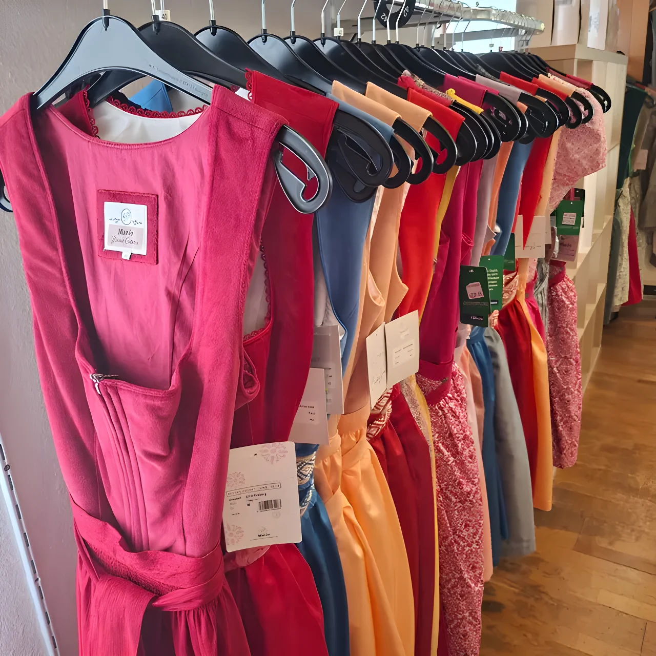 Noch sind Dirndl in vielen knalligen Farben vorrätig. | Foto: Rollett Trachten