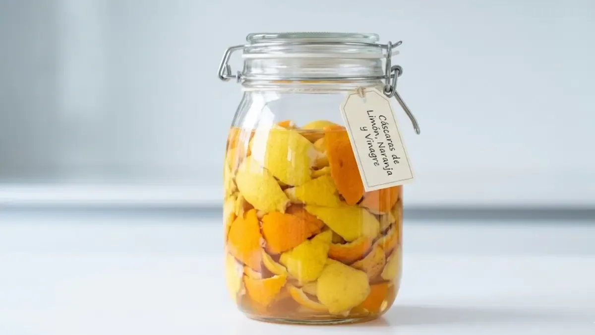 Para preparar la mezcla se necesitan cáscaras de una o dos naranjas y vinagre blanco hasta cubrirlos por completo.