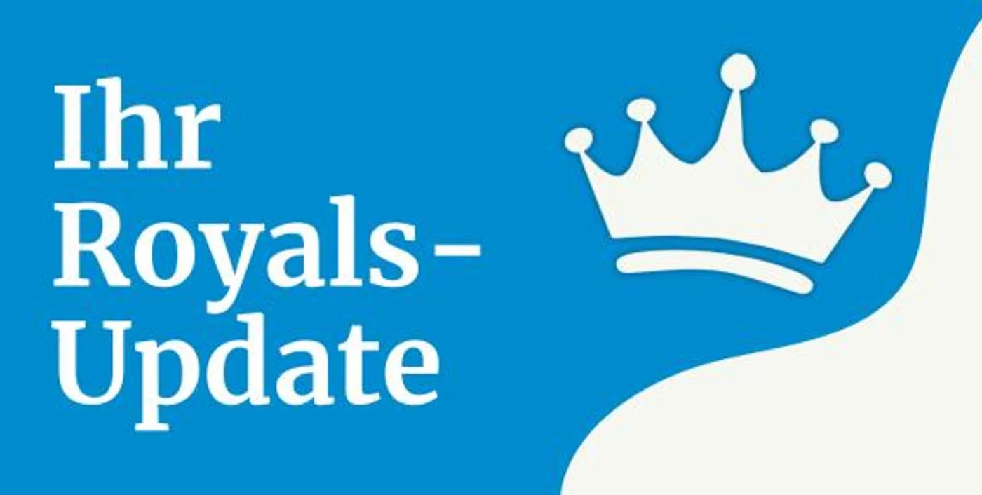 Schriftzug „Ihr Royals-Update“ und eine stilisierte Krone auf hellblauem Untergrund