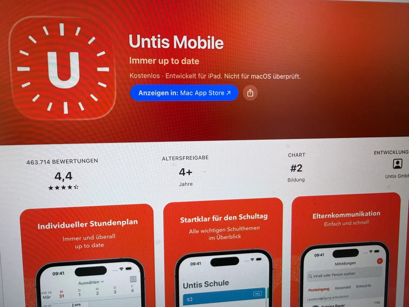 Untis Mobile: Weit oben in den App Charts.
