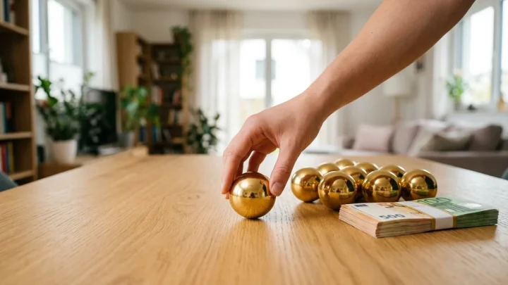 Eurojackpot Ziehung mit Kugeln und Spielschein