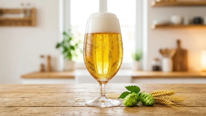 Frisch gezapftes deutsches Bier mit stabiler Schaumkrone im Glas