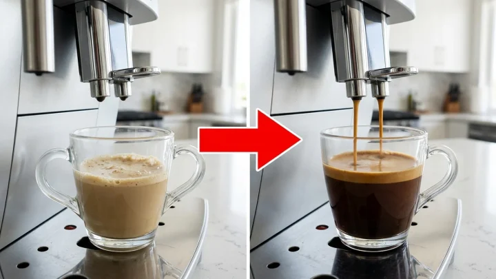 Kaffeevollautomat bei der Zubereitung eines Espressos