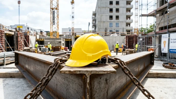 Einsatzkräfte auf einer Berliner Baustelle nach einem schweren Arbeitsunfall