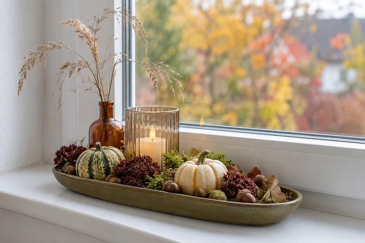 herbstdeko auf fensterbank welche höhe gestalten