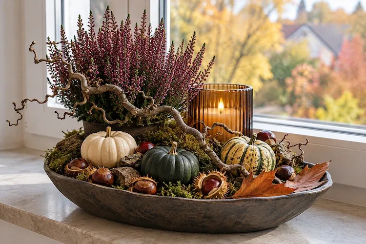 herbstdeko in einer schael auf drei ebenen ideen